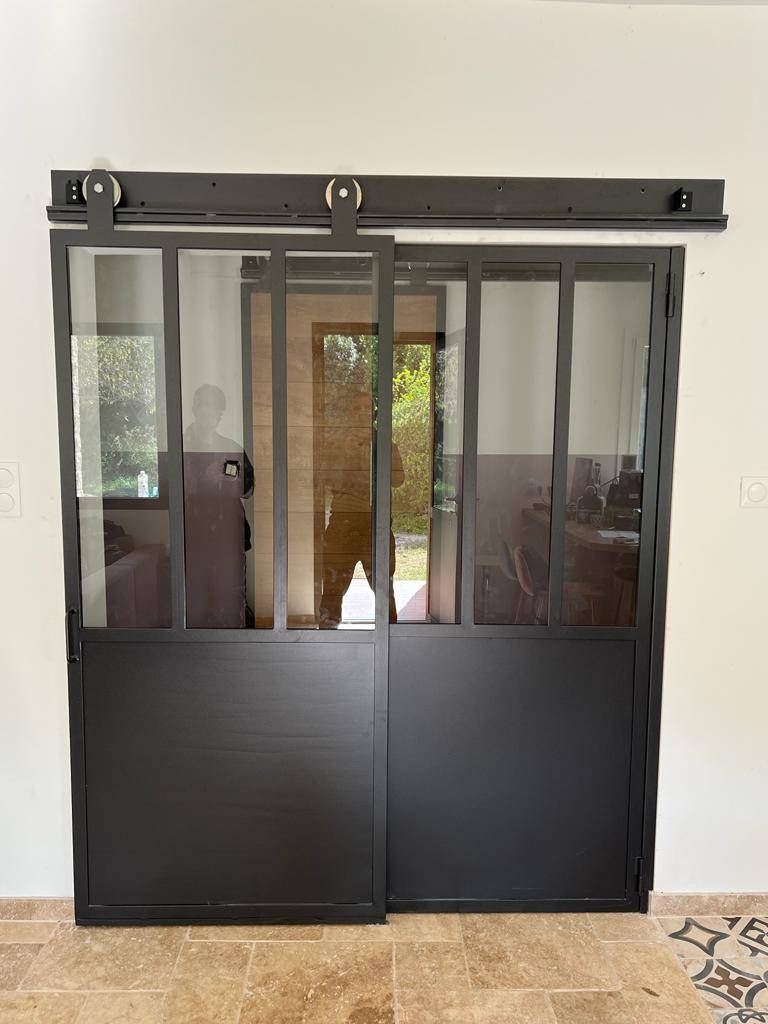 porte coulissante acier verrière carry le rouet