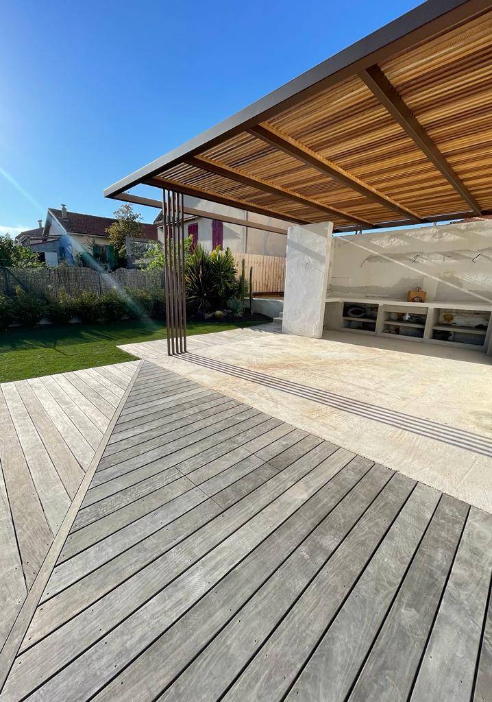 pergola bois et acier coloré sur mesure